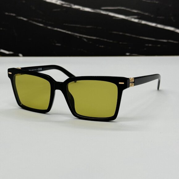 NEW MIU MIU BLACK GREEN SQUARE SUNGLASSES MU13ZS 16K07O WOMEN MIU MIU MU 13ZS - Picture 3 of 11